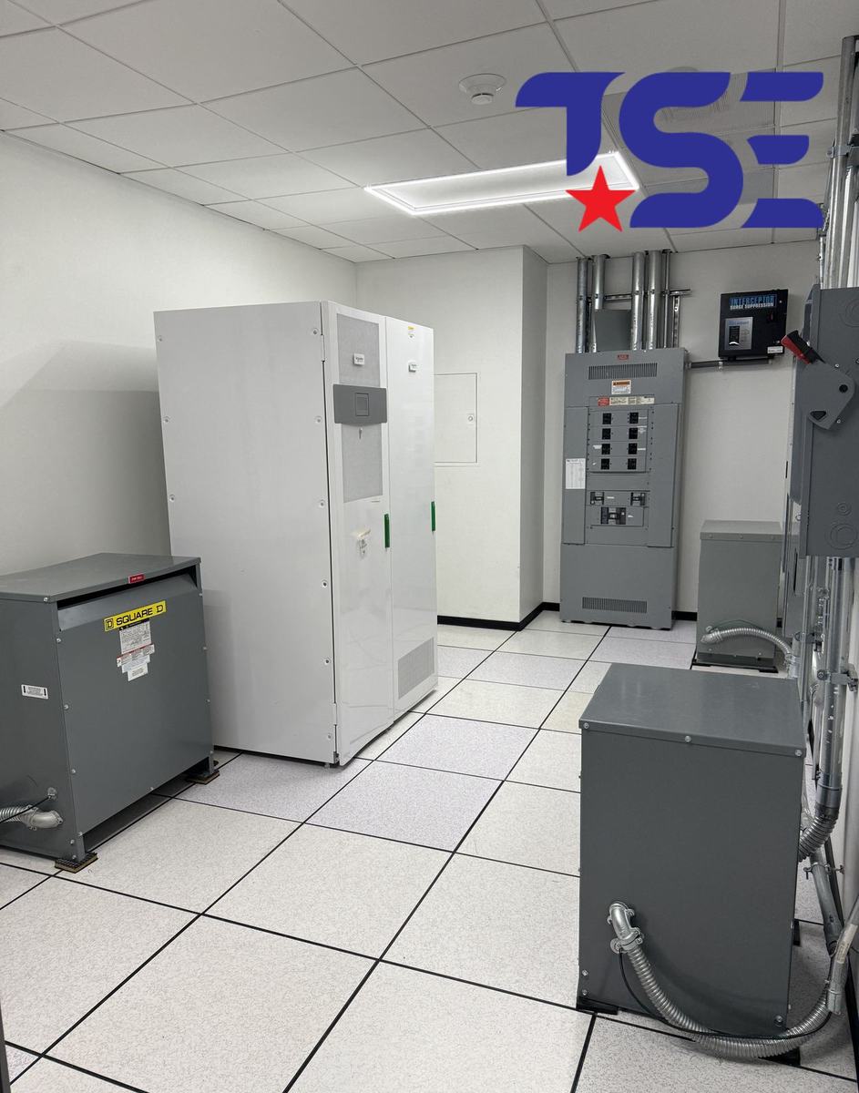 Electrical room with transformer, panels, and UPS equipment