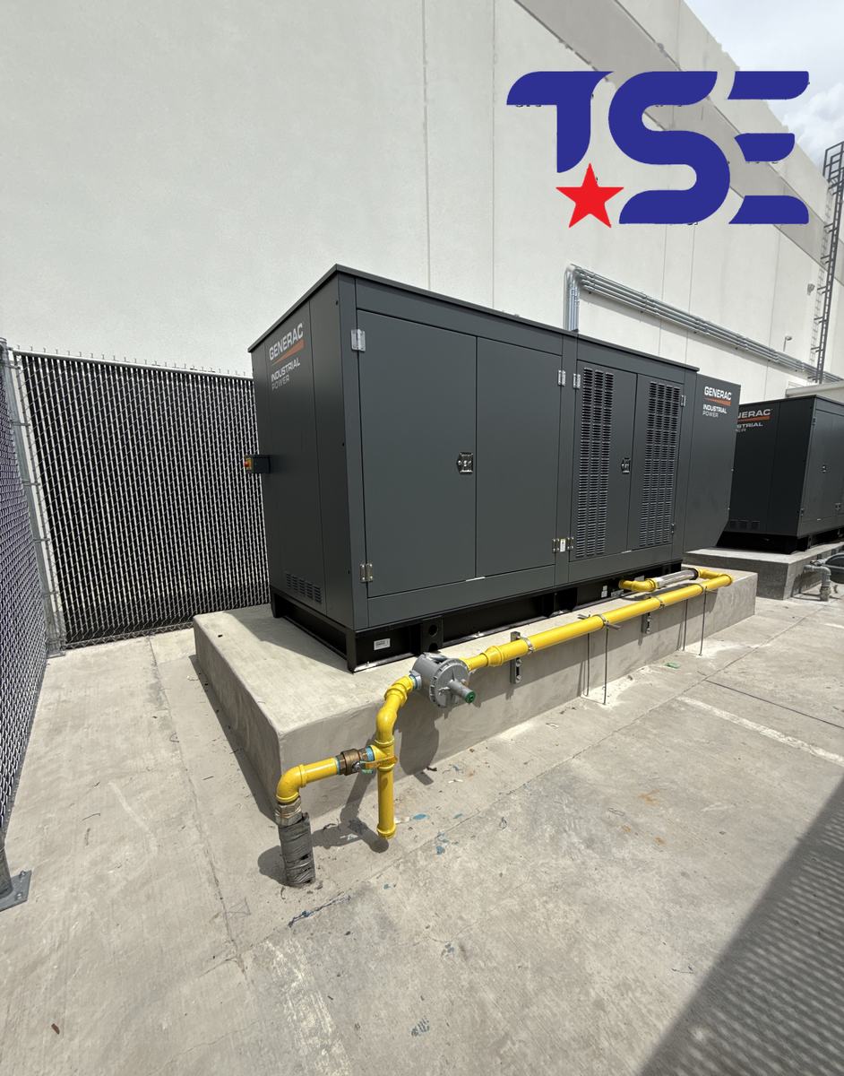 Commercial generator on a raised pad with natural gas service piping